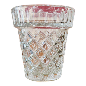 1990s Attributed Waterford Crystal Flower Pot Vase | Diamond Cut Crystal Cachepot | Vintage Crystal Planter