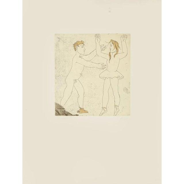 Step of Dance I is an original etching realized by Giacomo Manzù. Numbered on the lower right. Edition. 19/65. Hand-signed...