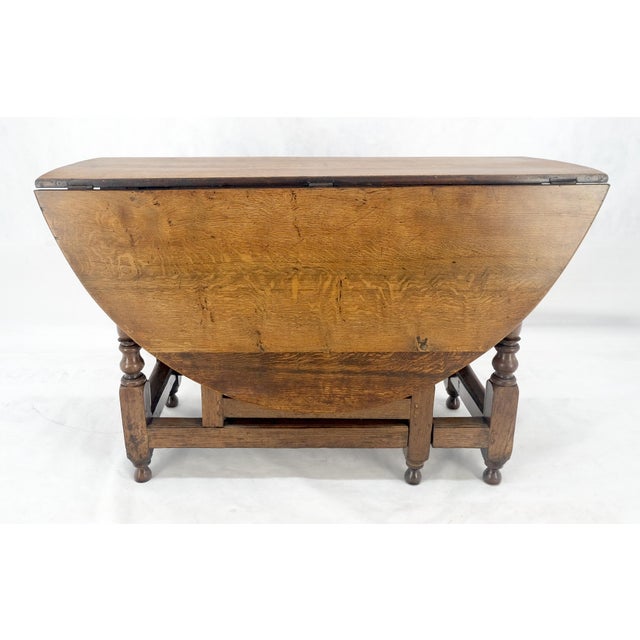 Wood Solid Tiger Oak Oval Drop Leaf Gate Leg Dining Table Clean! For Sale - Image 7 of 18