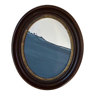 "Porthole" Abstract Art in Oval Antique Frame, Small Seascape Painting Transitional Wall Art by JTS For Sale