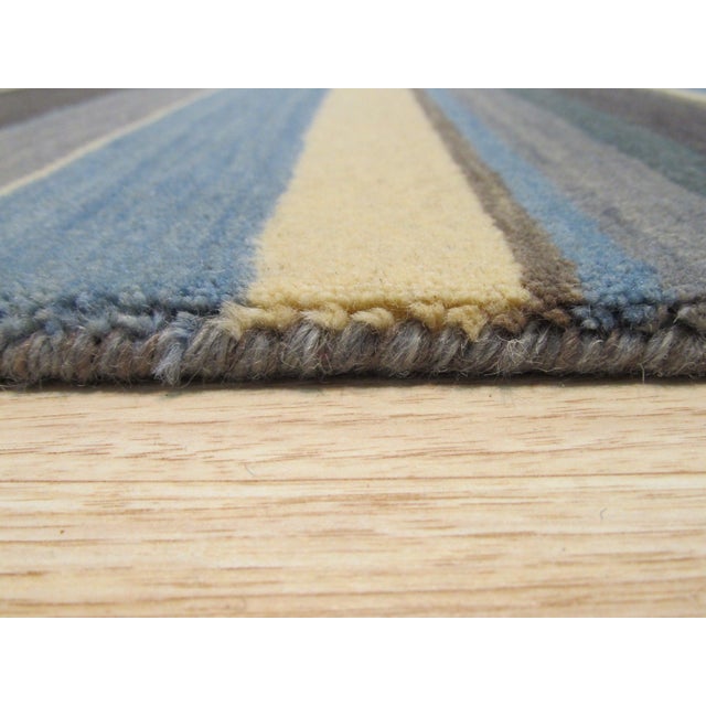 5' 6"x8' Blue Brown Modern Stripe Hand-Knotted Wool Rug For Sale - Image 4 of 4