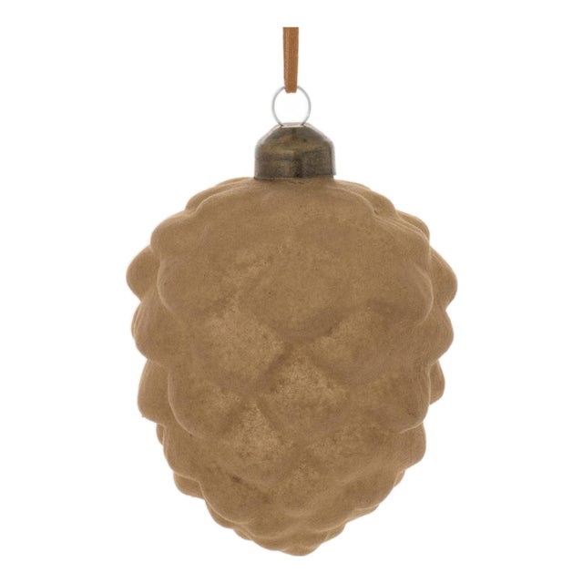 Flocked Glass Pinecone Ornament (Set of 12) For Sale