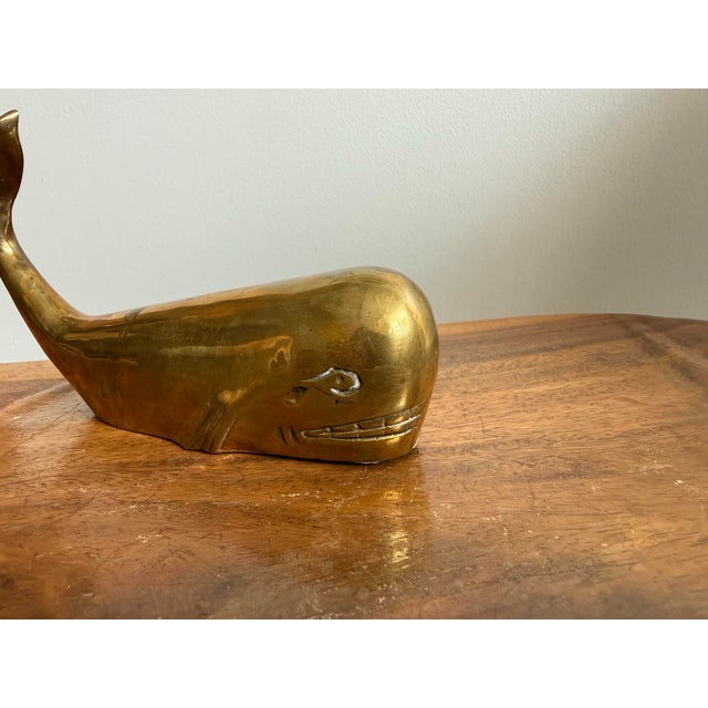 Vintage Solid Brass Nautical Whale Paperweight Sculpture For Sale - Image 10 of 11