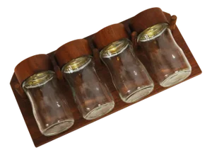 Hanging Spice Rack in Teak with Glass Screw-Top Jars attributed to Digsmed, Denmark, 1960s, Set of 5