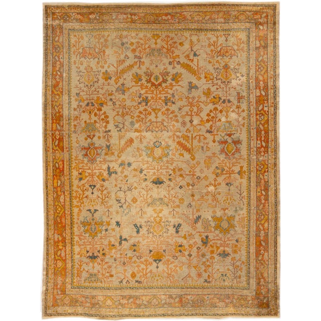 Antique Turkish Oushak Handmade Orange Floral Motif Wool Rug For Sale - Image 10 of 10