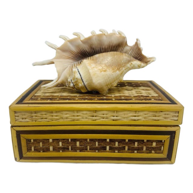 Vintage Wicker Shell Art Box For Sale