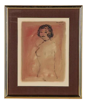 Vintage Mid 20th C. Modern Lithograph-Female Nude-Pencil Signed-Framed
