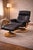 Set of Vintage Scandinavian Lounge Chair with Ottoman in Black Leather and Wood Frame, 1980s For Sale - Image 14 of 15