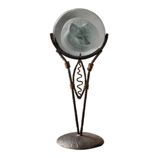 Brutalist Metal & Art Glass Fox Sculpture on Stand | Organic Modern Lodge Accent For Sale