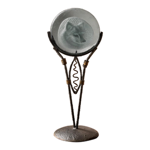 Brutalist Metal & Art Glass Fox Sculpture on Stand | Organic Modern Lodge Accent