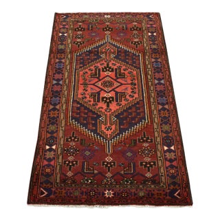 Hamedan Rug 3’3” X 5’4” Red Wool Vintage Tribal Hand-Knotted Carpet For Sale
