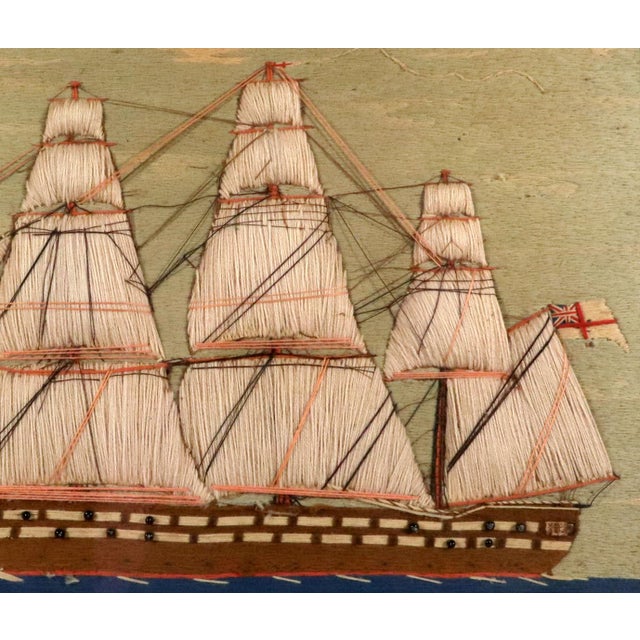 English Sailor's Woolwork Picture, Royal Navy Ship With Padded Trapunto Sails For Sale - Image 3 of 9
