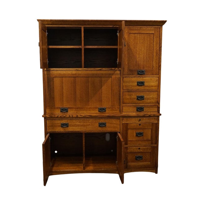 Restoration Hardware Michaels for Restoration Hardware Solid Quarter Sawn Oak Mission Craftsman Style 60" Computer Desk / Cabinet W. File Storage For Sale - Image 4 of 15
