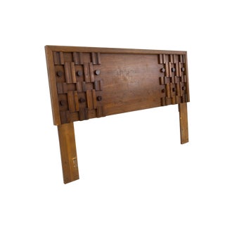 Vintage Mid-Century Paul Evans Style Brutalist Walnut Headboard For Sale