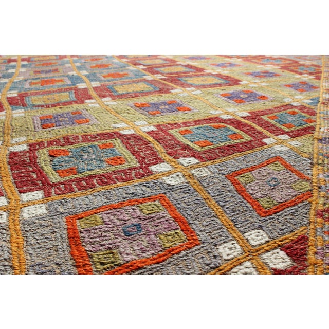 Mid 20th Century Colorful Kilim/Jijim With Diamonds in Light Green, Light Blue and Red For Sale - Image 5 of 6