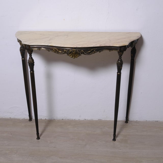 1950s Bronze Console Table with Marble Top, Italy, 1950s For Sale - Image 5 of 18