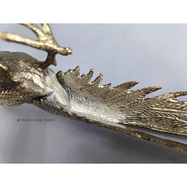 Silver 11" Pair of Antique Italian Silver Plated Pheasant Statues For Sale - Image 8 of 9