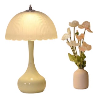 Light Cyan Glaze Petal Pattern Ceramic Table Lamp For Sale
