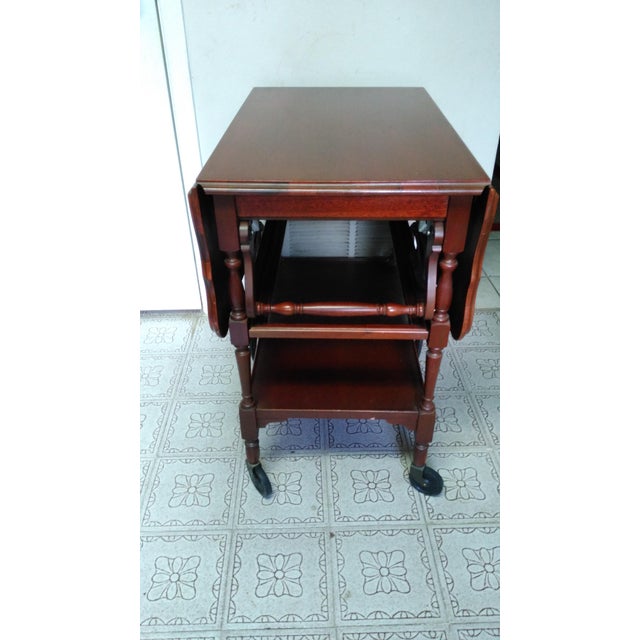 Vintage Imperial Mahogany Drop Leaf Tea Cart With Glass Serving Tray