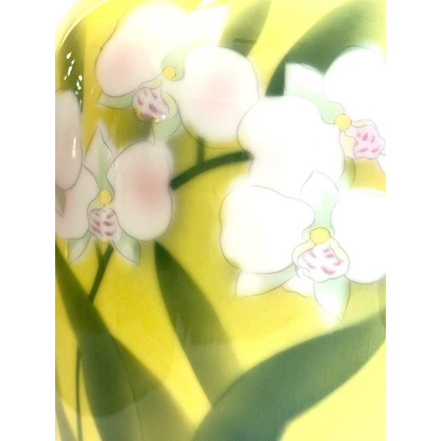 Fukugawa Seiji Arita Ware Yellow Vase With Phalaenopsis For Sale - Image 11 of 16