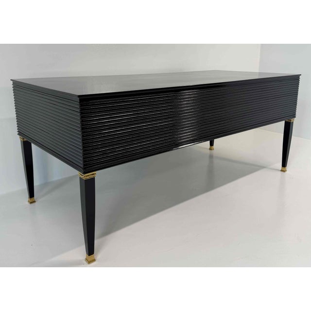 Paolo Buffa Italian Art Deco Black Lacquer and Brass Desk by Paolo Buffa for La Permanente Mobili Cantù, 1950s For Sale - Image 4 of 16