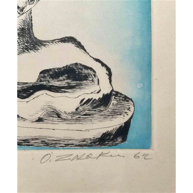 "Femme à la guitare" is an print realized by Ossip Zadkine (Vitebsk 1890 - Paris 1967) in 1962 Color etching - artist's...