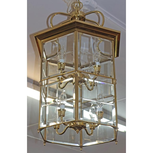Brass Vintage 8 Light Brass Etched Regency Style Chandelier Lantern For Sale - Image 8 of 9