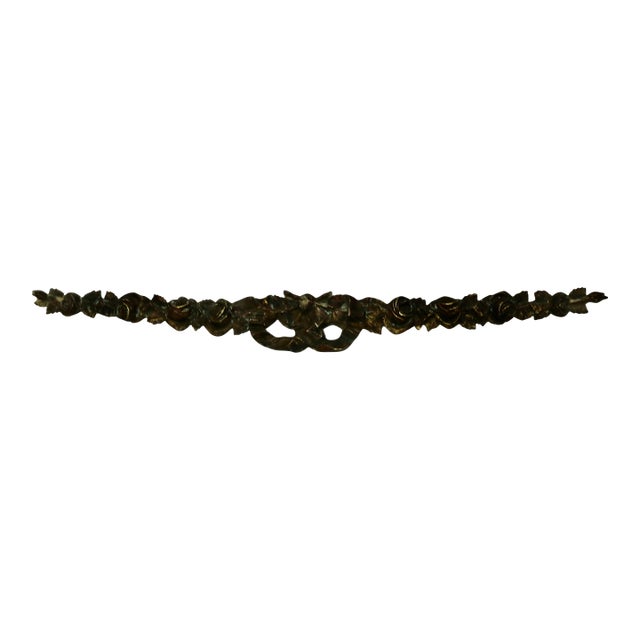 Antique French Bronze Pediment - Floral Swag & Bow For Sale