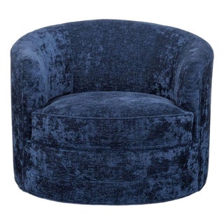 Kava Modern Blue Velvet Lounge Swivel Chair For Sale