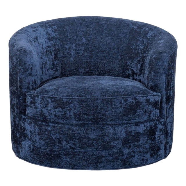 Kava Modern Blue Velvet Lounge Swivel Chair For Sale