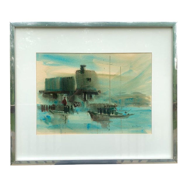 Stanley Dudek Signed Original Watercolor - Marina View For Sale