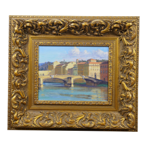 Armand Cabrera Afternoon on the Arno Florence Cityscape Oil Painting on Board