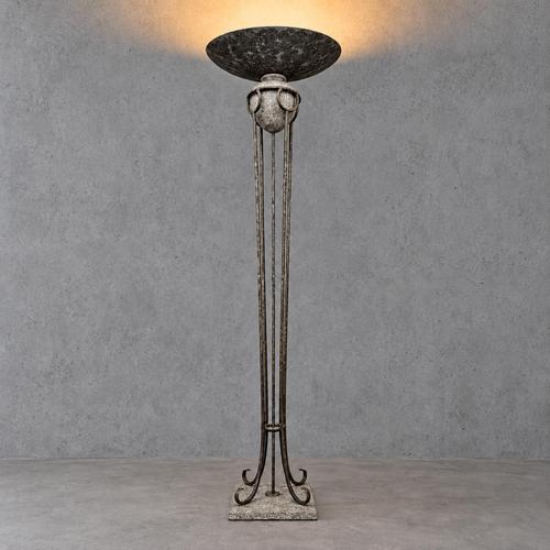 Neo Classic Forged Floor Lamp with Metal Shade and Stone Base, 1970s For Sale - Image 6 of 8