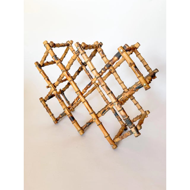 Vintage Burnt Tortoise or Scorched Bamboo Collapsable 8 Bottle Wine Rack For Sale In Dallas - Image 6 of 9