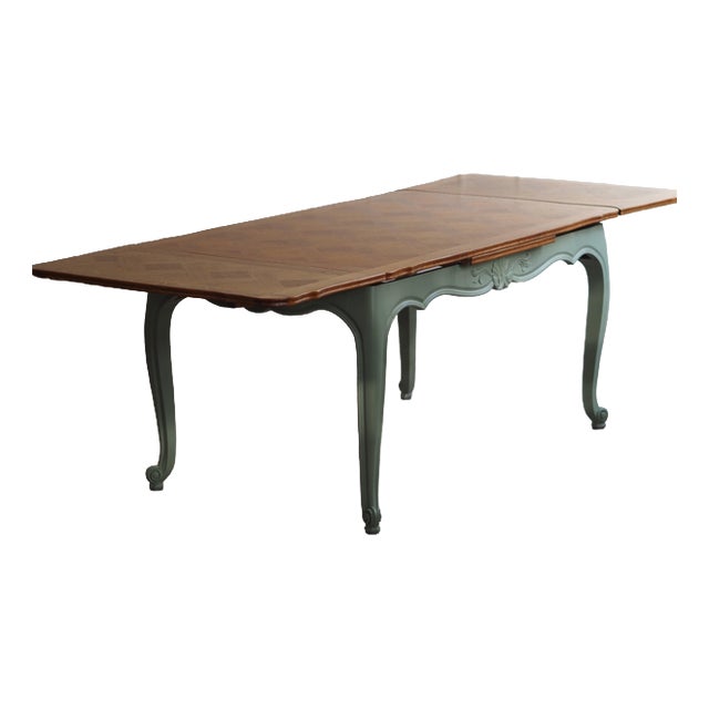 Louis XV Style Extendable Table in Oak with Herringbone Pattern For Sale