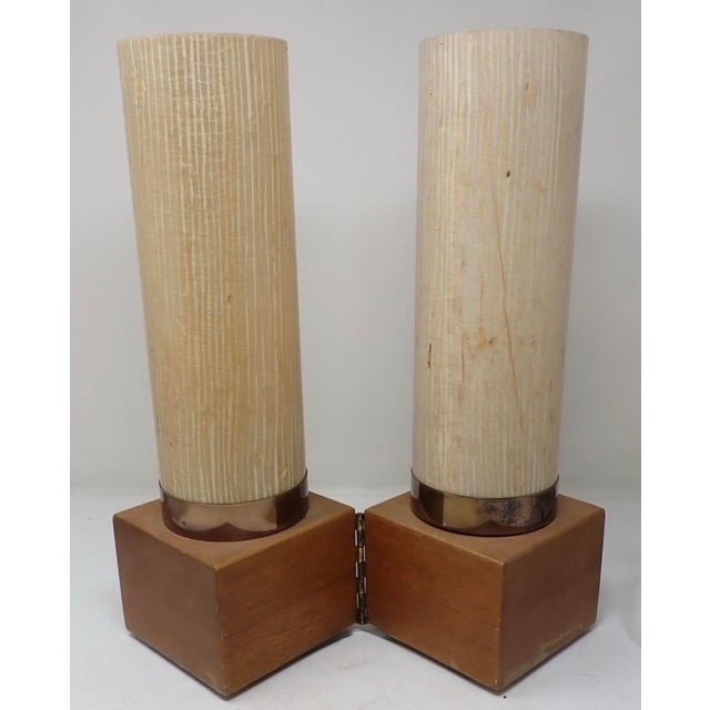 Mid 20th Century 1960s Modeline of California Mid-Century Modern Cylinder Table Lamps With Hinged Wood Bases - a Pair For Sale - Image 5 of 9