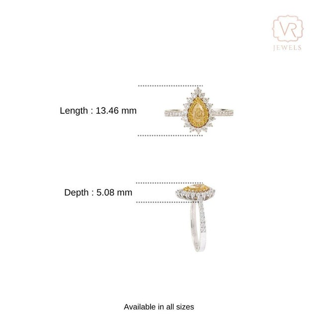 Transitional 1ct Yellow Diamond Double Halo 18k Gold Pear Engagement Ring Size 4 For Sale - Image 12 of 18