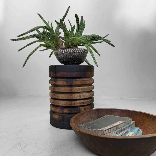 A heavy Japanese industrial wooden element, originally part of a larger pulley or lifting construction. Dimensions: height...