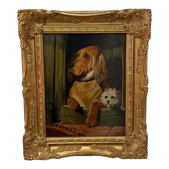 Vintage Mid 20th Century English Oil on Canvas of Spaniel and