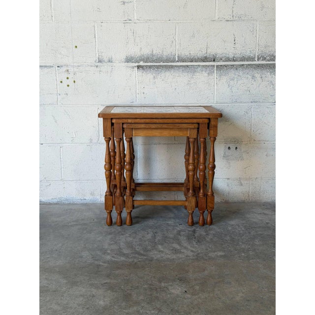 Mid-Century Modern Ak Odense Oak Nesting Tables Set of 3 With Ceramic Tile Tops Danish Mid-Century Modern 1965 For Sale - Image 3 of 11