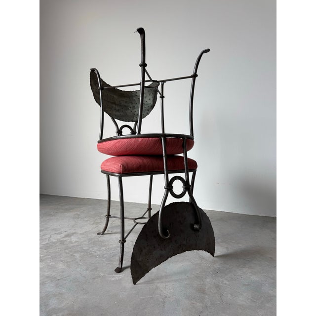 Red 1980’s Vintage Handmade Brutalist Metal Sculptural Dining Chairs – Pair For Sale - Image 8 of 12