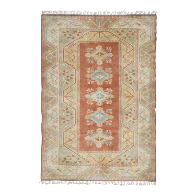 1970s Vintage Turkish Oushak Handmade Wool Cotton Orange Area Rug For Sale