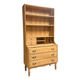 Mid-Century Danish Carved Oak Secretary Bookcase by Henning Kjærnulf, Attributed For Sale