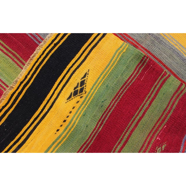 Colorful Vintage Turkish Kilim Rug With Subtle Tribal Shapes and Stripes Design For Sale - Image 10 of 13