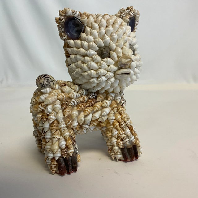 Boho Chic Mid-Century Boho Coastal Chic Trompe L’Oeil Seashell Cat Figurine For Sale - Image 3 of 12
