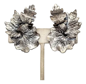 Vintage 1950s Signed Napier Silvertone Leaves Clip Earrings-2 Pieces