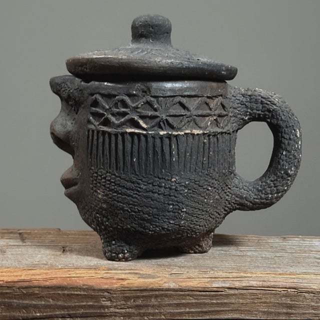 Rare Anthropomorphic Folk Art Sculptural Cup With Lid For Sale - Image 4 of 10