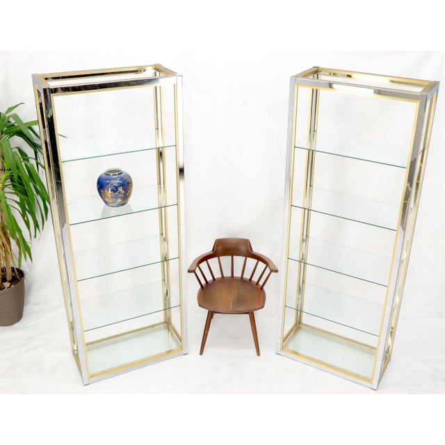 Metal Pair of Chrome Brass and Glass Mid-Century Modern Étagères For Sale - Image 7 of 10