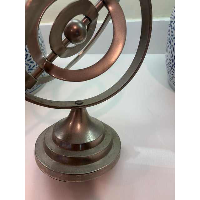Vintage Metal Armillary Sphere With Arrow Tabletop Sculpture Globe Office Decor For Sale - Image 9 of 9