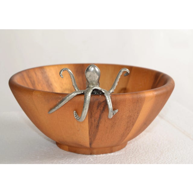 Vagabond House Acacia Wood Sea Life Octopus Salad Bowl For Sale In Miami - Image 6 of 9